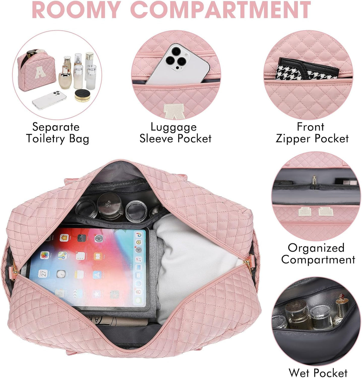 Large Women Travel Duffle Bag, Carry on Bag with Wet Toiletry Pocket for Overnight, Weekend, Yoga, Gym, Business Trips, Sport and Hospital, Black - Colors B