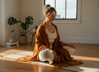 HANDTECHINIDA Tibetan Woolen shawl for Meditation Yoga Travel Champagne Nursing Pashmina Kashmiri Plus size Prayer Wrap