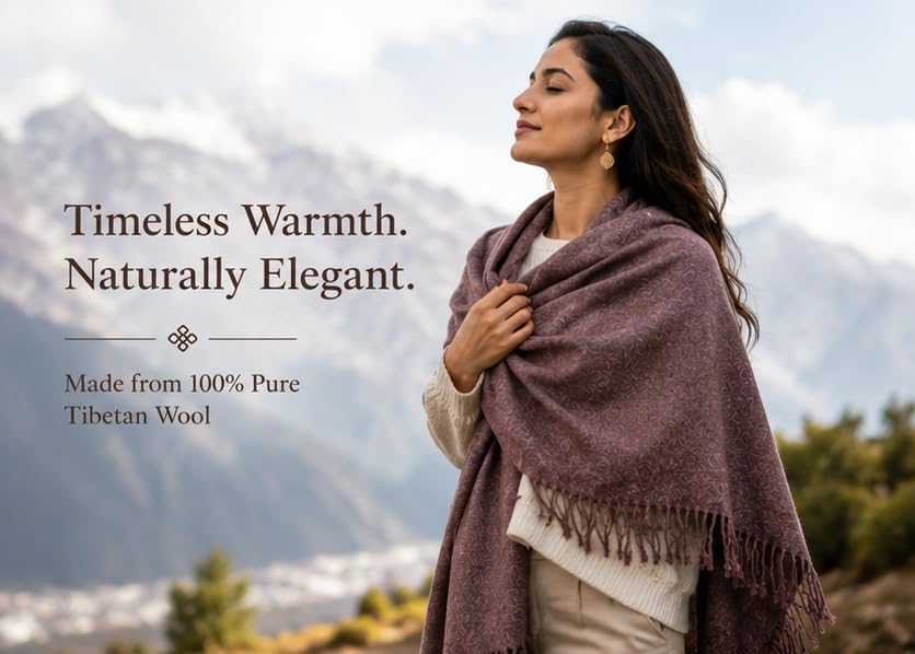 HANDTECHINIDA Tibetan Woolen shawl for Meditation Yoga Travel Champagne Nursing Pashmina Kashmiri Plus size Prayer Wrap