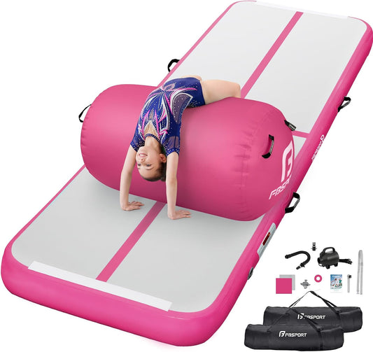 Inflatable Air Gymnastics Mat 4 inches Thickness and Air Roller 40x23.6 inches with Electric Air Pump 10ft/13ft Training Mats for Home Use Cheerleading Outdoor Training Park Yoga Beach