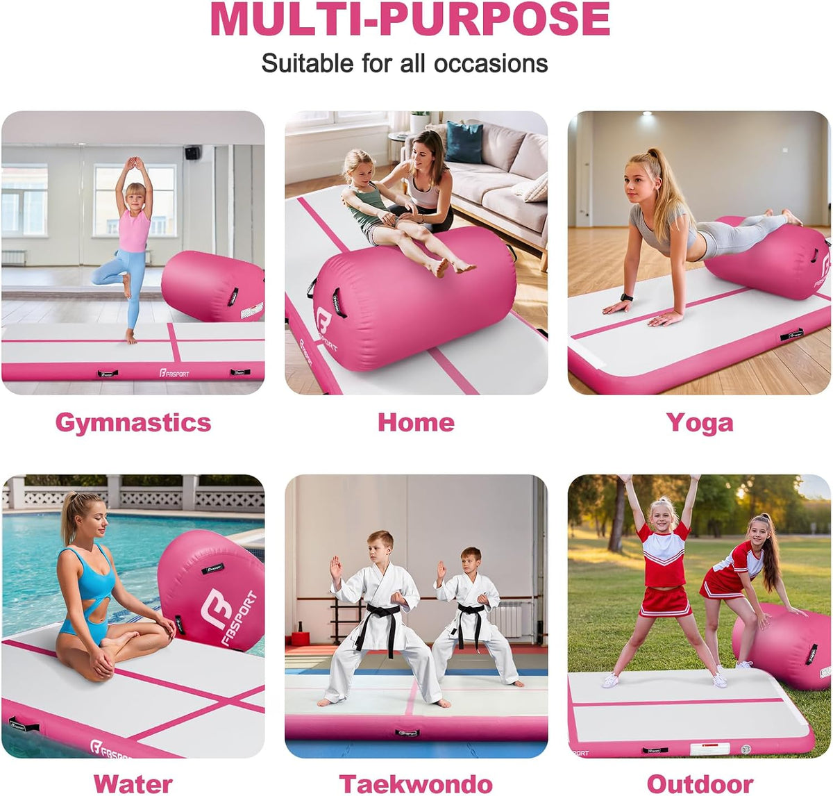 Inflatable Air Gymnastics Mat 4 inches Thickness and Air Roller 40x23.6 inches with Electric Air Pump 10ft/13ft Training Mats for Home Use Cheerleading Outdoor Training Park Yoga Beach