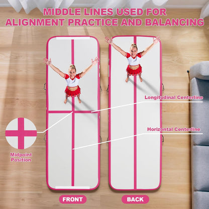 Inflatable Air Gymnastics Mat 4 inches Thickness and Air Roller 40x23.6 inches with Electric Air Pump 10ft/13ft Training Mats for Home Use Cheerleading Outdoor Training Park Yoga Beach