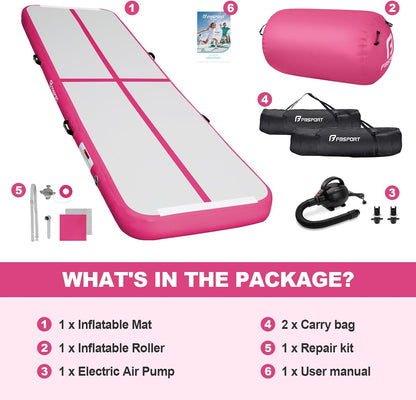 Inflatable Air Gymnastics Mat 4 inches Thickness and Air Roller 40x23.6 inches with Electric Air Pump 10ft/13ft Training Mats for Home Use Cheerleading Outdoor Training Park Yoga Beach