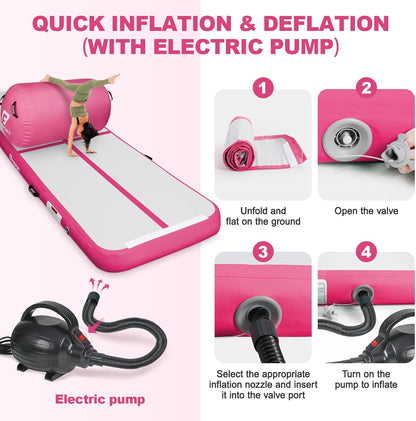 Inflatable Air Gymnastics Mat 4 inches Thickness and Air Roller 40x23.6 inches with Electric Air Pump 10ft/13ft Training Mats for Home Use Cheerleading Outdoor Training Park Yoga Beach