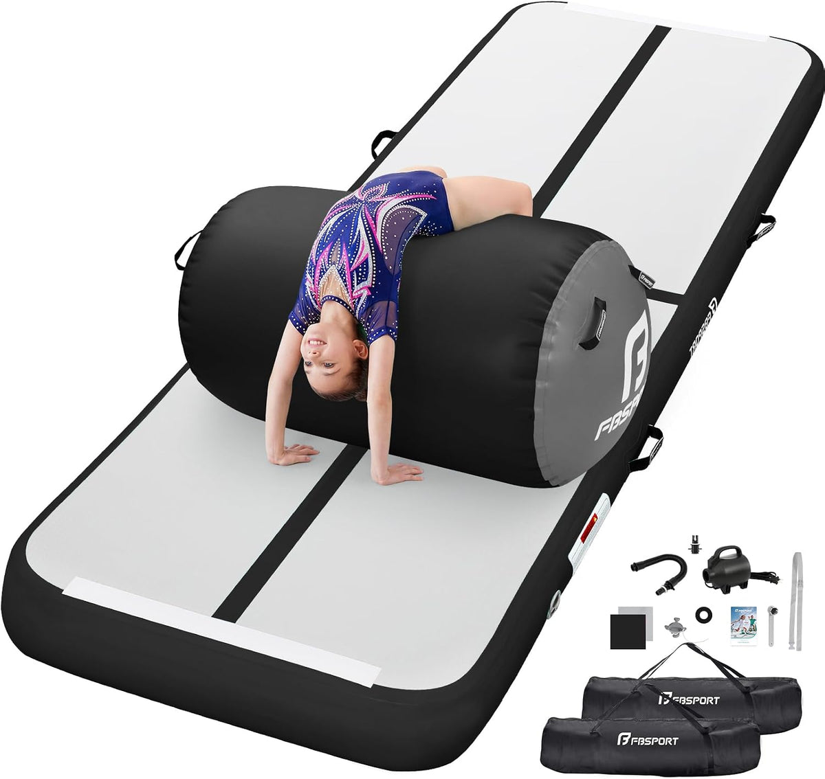 Inflatable Air Gymnastics Mat 4 inches Thickness and Air Roller 40x23.6 inches with Electric Air Pump 10ft/13ft Training Mats for Home Use Cheerleading Outdoor Training Park Yoga Beach