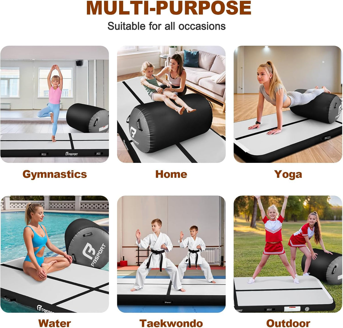 Inflatable Air Gymnastics Mat 4 inches Thickness and Air Roller 40x23.6 inches with Electric Air Pump 10ft/13ft Training Mats for Home Use Cheerleading Outdoor Training Park Yoga Beach