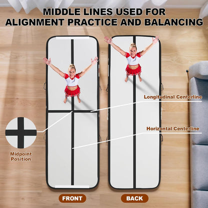Inflatable Air Gymnastics Mat 4 inches Thickness and Air Roller 40x23.6 inches with Electric Air Pump 10ft/13ft Training Mats for Home Use Cheerleading Outdoor Training Park Yoga Beach