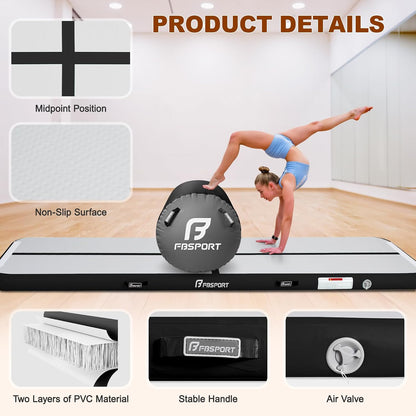 Inflatable Air Gymnastics Mat 4 inches Thickness and Air Roller 40x23.6 inches with Electric Air Pump 10ft/13ft Training Mats for Home Use Cheerleading Outdoor Training Park Yoga Beach