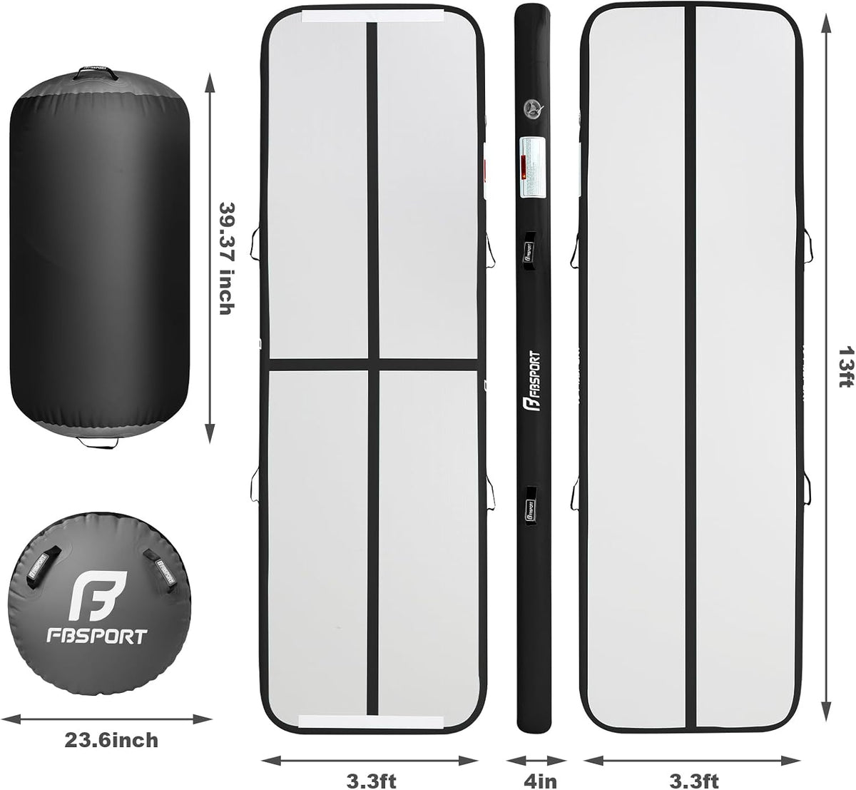 Inflatable Air Gymnastics Mat 4 inches Thickness and Air Roller 40x23.6 inches with Electric Air Pump 10ft/13ft Training Mats for Home Use Cheerleading Outdoor Training Park Yoga Beach