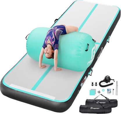 Inflatable Air Gymnastics Mat 4 inches Thickness and Air Roller 40x23.6 inches with Electric Air Pump 10ft/13ft Training Mats for Home Use Cheerleading Outdoor Training Park Yoga Beach