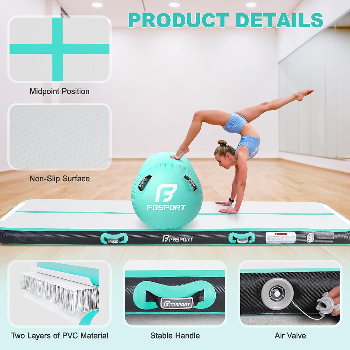 Inflatable Air Gymnastics Mat 4 inches Thickness and Air Roller 40x23.6 inches with Electric Air Pump 10ft/13ft Training Mats for Home Use Cheerleading Outdoor Training Park Yoga Beach