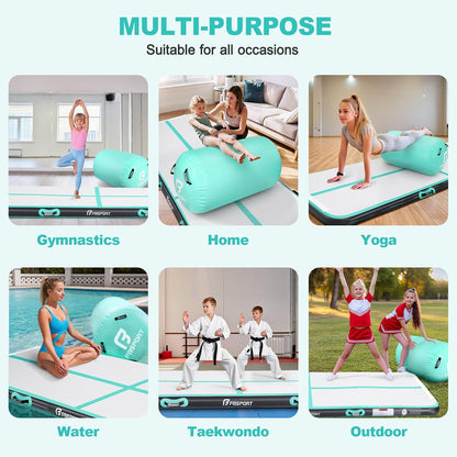 Inflatable Air Gymnastics Mat 4 inches Thickness and Air Roller 40x23.6 inches with Electric Air Pump 10ft/13ft Training Mats for Home Use Cheerleading Outdoor Training Park Yoga Beach