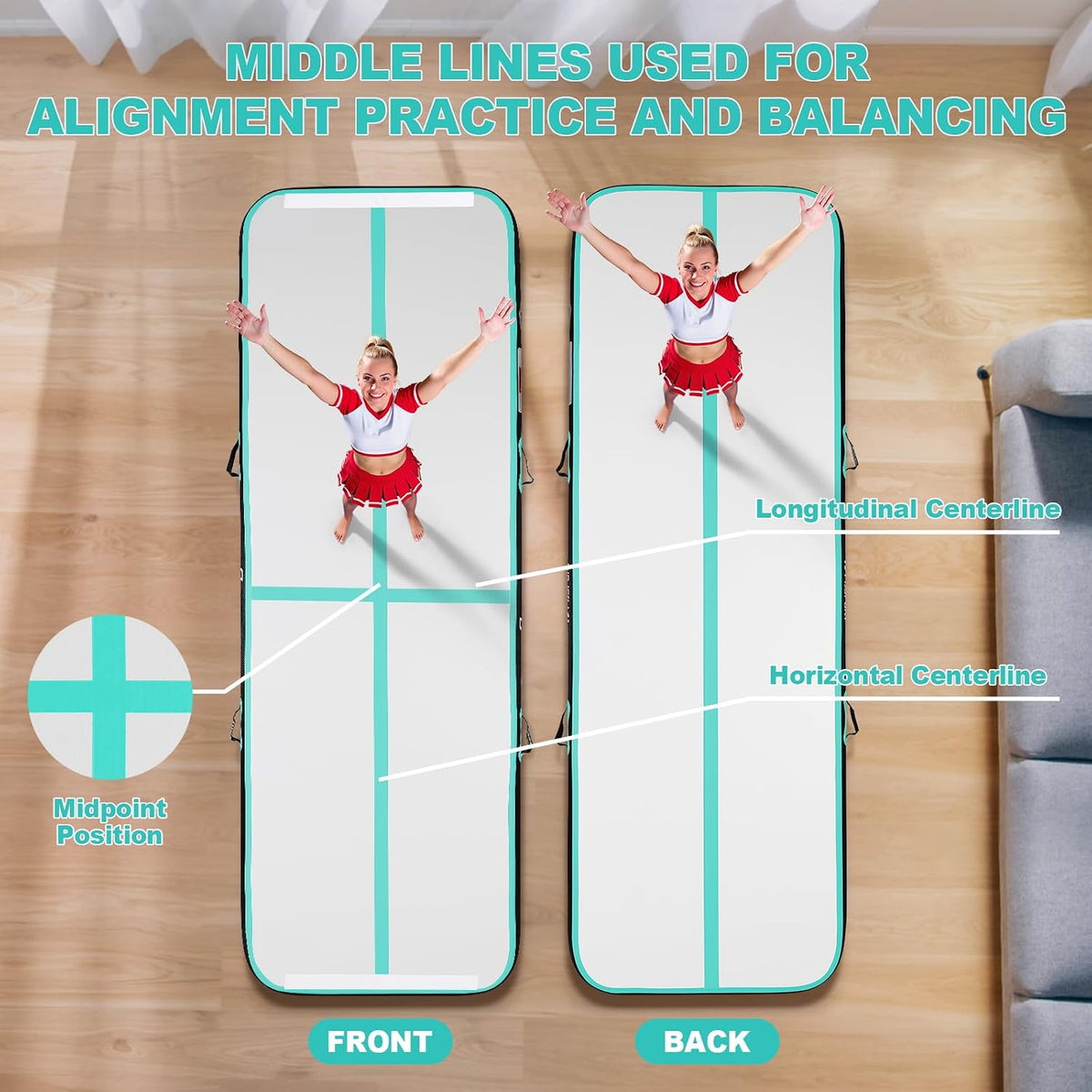 Inflatable Air Gymnastics Mat 4 inches Thickness and Air Roller 40x23.6 inches with Electric Air Pump 10ft/13ft Training Mats for Home Use Cheerleading Outdoor Training Park Yoga Beach