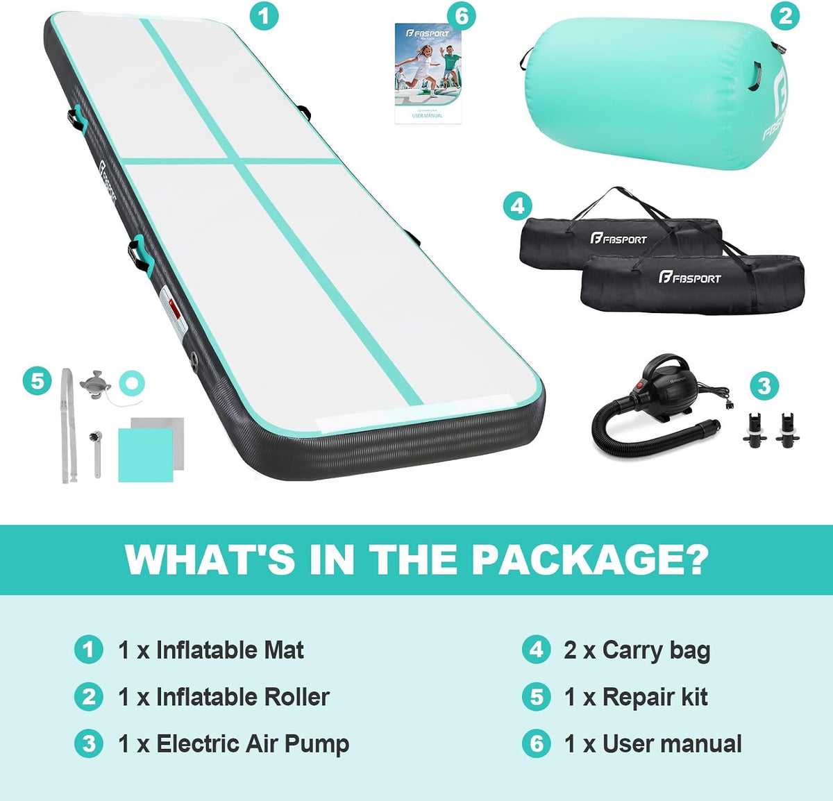 Inflatable Air Gymnastics Mat 4 inches Thickness and Air Roller 40x23.6 inches with Electric Air Pump 10ft/13ft Training Mats for Home Use Cheerleading Outdoor Training Park Yoga Beach