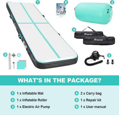 Inflatable Air Gymnastics Mat 4 inches Thickness and Air Roller 40x23.6 inches with Electric Air Pump 10ft/13ft Training Mats for Home Use Cheerleading Outdoor Training Park Yoga Beach