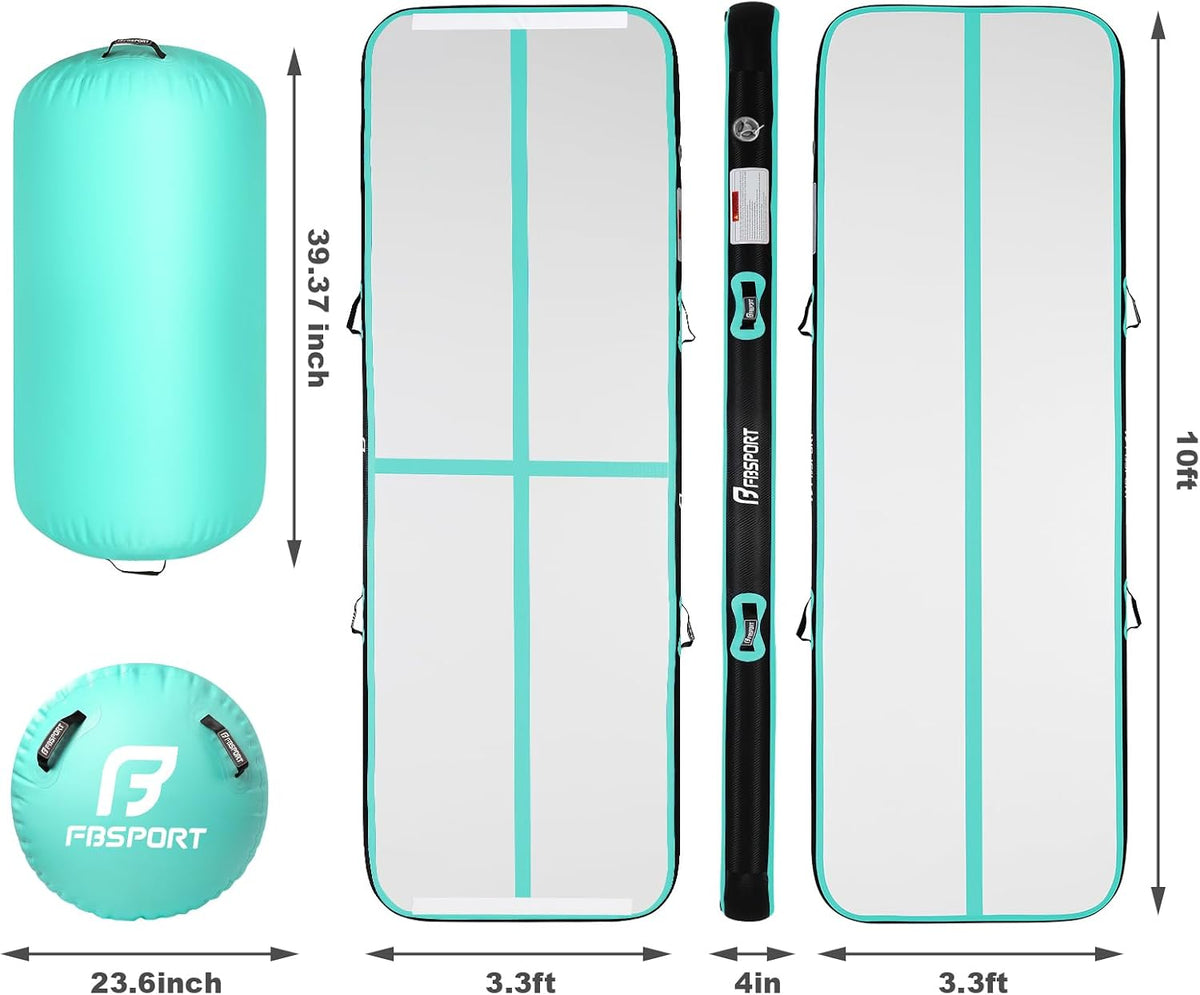 Inflatable Air Gymnastics Mat 4 inches Thickness and Air Roller 40x23.6 inches with Electric Air Pump 10ft/13ft Training Mats for Home Use Cheerleading Outdoor Training Park Yoga Beach