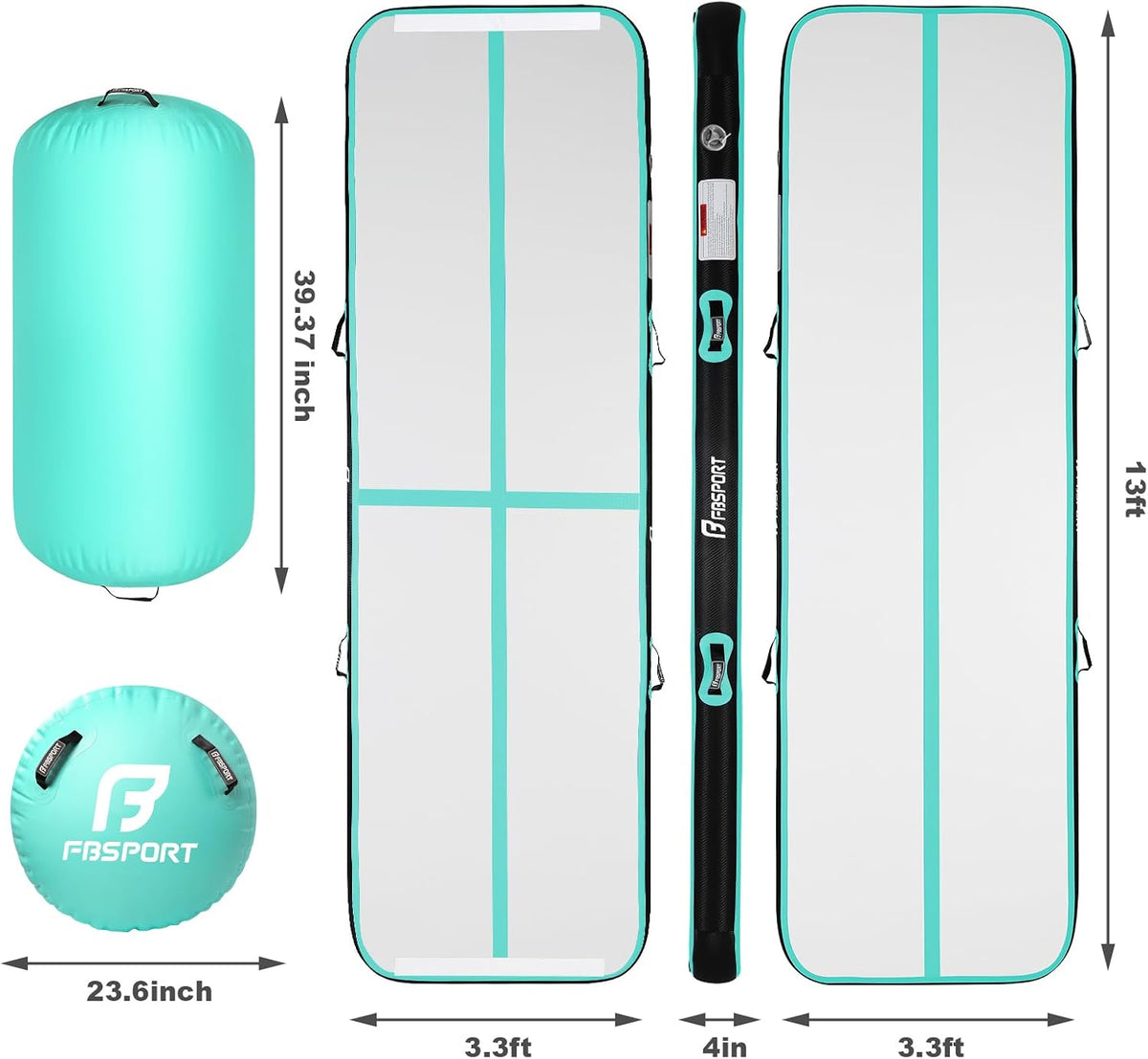 Inflatable Air Gymnastics Mat 4 inches Thickness and Air Roller 40x23.6 inches with Electric Air Pump 10ft/13ft Training Mats for Home Use Cheerleading Outdoor Training Park Yoga Beach