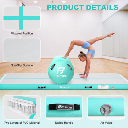Inflatable Air Gymnastics Mat 4 inches Thickness and Air Roller 40x23.6 inches with Electric Air Pump 10ft/13ft Training Mats for Home Use Cheerleading Outdoor Training Park Yoga Beach