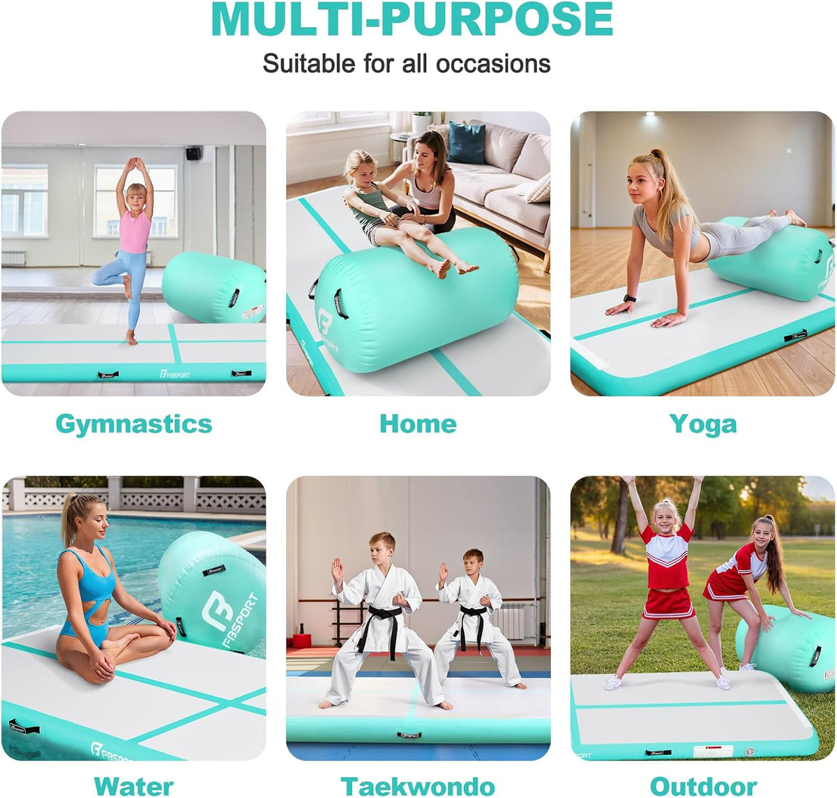 Inflatable Air Gymnastics Mat 4 inches Thickness and Air Roller 40x23.6 inches with Electric Air Pump 10ft/13ft Training Mats for Home Use Cheerleading Outdoor Training Park Yoga Beach