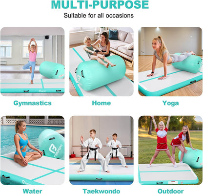 Inflatable Air Gymnastics Mat 4 inches Thickness and Air Roller 40x23.6 inches with Electric Air Pump 10ft/13ft Training Mats for Home Use Cheerleading Outdoor Training Park Yoga Beach