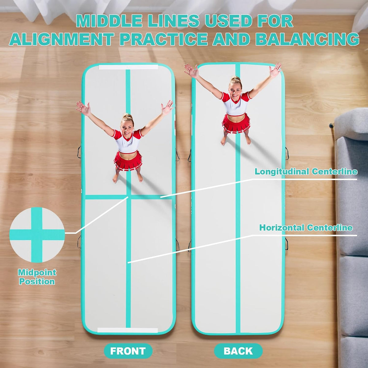 Inflatable Air Gymnastics Mat 4 inches Thickness and Air Roller 40x23.6 inches with Electric Air Pump 10ft/13ft Training Mats for Home Use Cheerleading Outdoor Training Park Yoga Beach