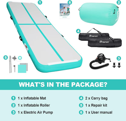 Inflatable Air Gymnastics Mat 4 inches Thickness and Air Roller 40x23.6 inches with Electric Air Pump 10ft/13ft Training Mats for Home Use Cheerleading Outdoor Training Park Yoga Beach