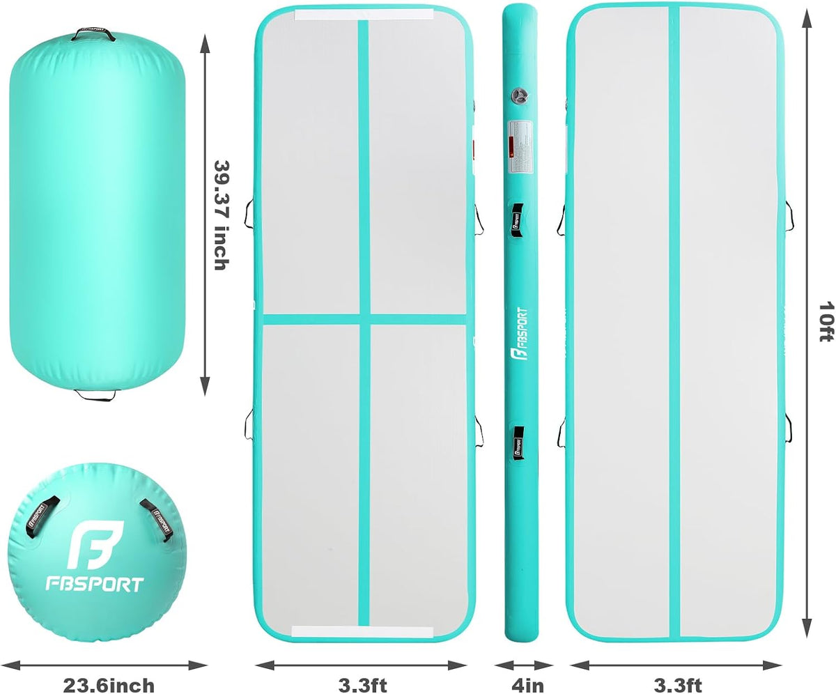 Inflatable Air Gymnastics Mat 4 inches Thickness and Air Roller 40x23.6 inches with Electric Air Pump 10ft/13ft Training Mats for Home Use Cheerleading Outdoor Training Park Yoga Beach