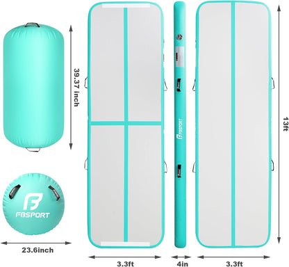 Inflatable Air Gymnastics Mat 4 inches Thickness and Air Roller 40x23.6 inches with Electric Air Pump 10ft/13ft Training Mats for Home Use Cheerleading Outdoor Training Park Yoga Beach