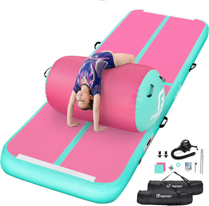 Inflatable Air Gymnastics Mat 4 inches Thickness and Air Roller 40x23.6 inches with Electric Air Pump 10ft/13ft Training Mats for Home Use Cheerleading Outdoor Training Park Yoga Beach