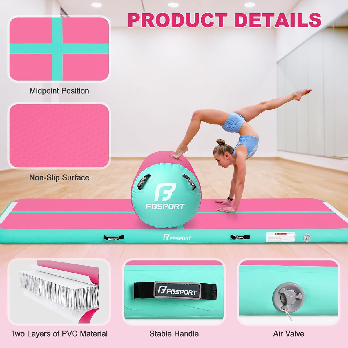 Inflatable Air Gymnastics Mat 4 inches Thickness and Air Roller 40x23.6 inches with Electric Air Pump 10ft/13ft Training Mats for Home Use Cheerleading Outdoor Training Park Yoga Beach