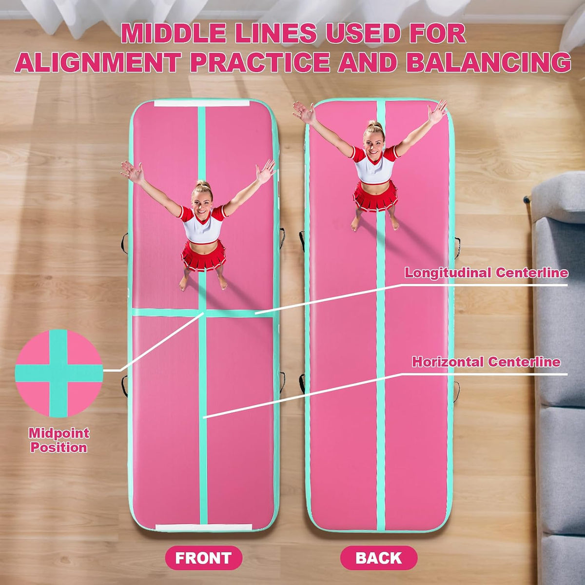 Inflatable Air Gymnastics Mat 4 inches Thickness and Air Roller 40x23.6 inches with Electric Air Pump 10ft/13ft Training Mats for Home Use Cheerleading Outdoor Training Park Yoga Beach
