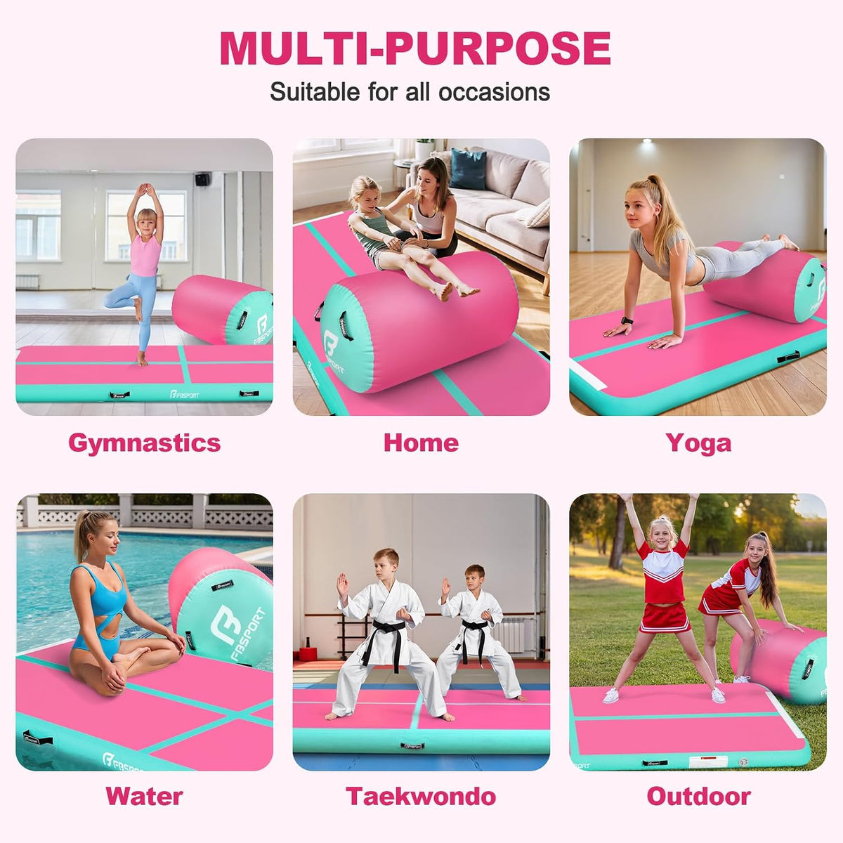 Inflatable Air Gymnastics Mat 4 inches Thickness and Air Roller 40x23.6 inches with Electric Air Pump 10ft/13ft Training Mats for Home Use Cheerleading Outdoor Training Park Yoga Beach