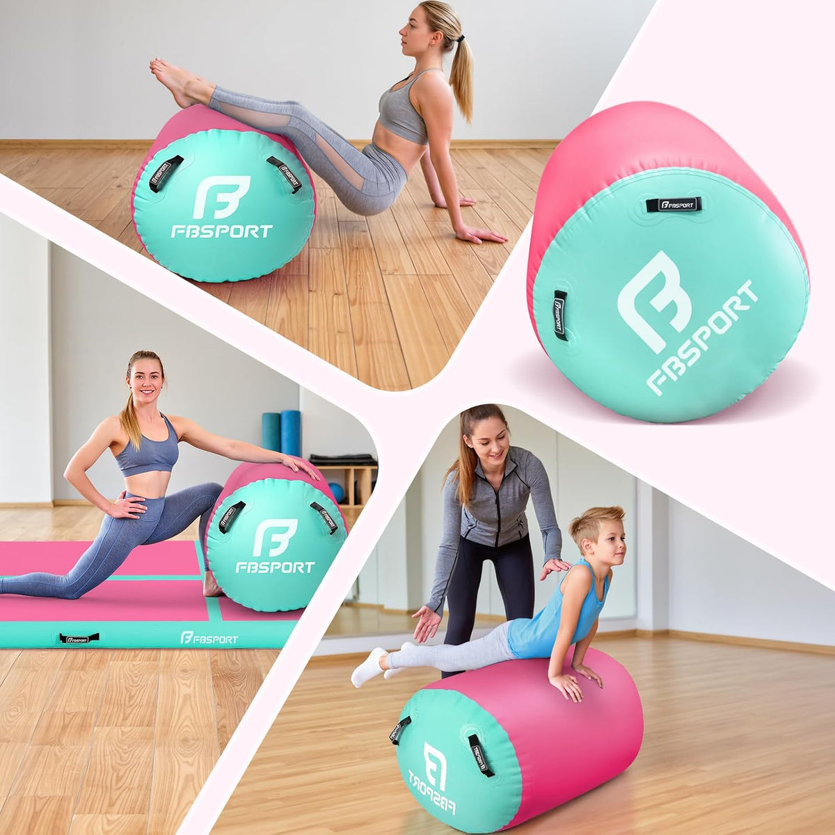Inflatable Air Gymnastics Mat 4 inches Thickness and Air Roller 40x23.6 inches with Electric Air Pump 10ft/13ft Training Mats for Home Use Cheerleading Outdoor Training Park Yoga Beach