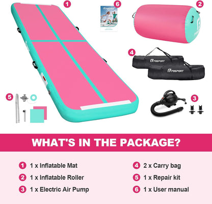 Inflatable Air Gymnastics Mat 4 inches Thickness and Air Roller 40x23.6 inches with Electric Air Pump 10ft/13ft Training Mats for Home Use Cheerleading Outdoor Training Park Yoga Beach
