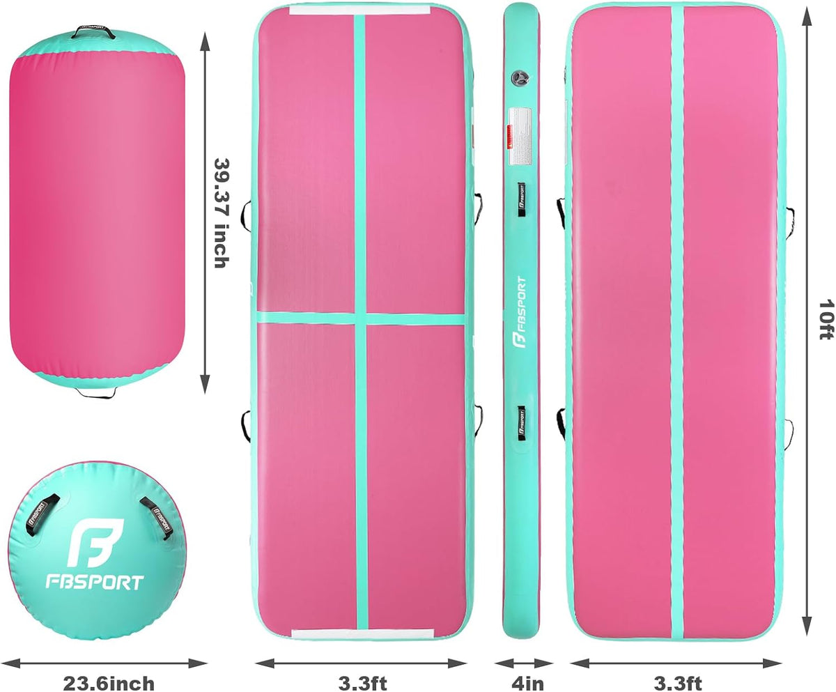Inflatable Air Gymnastics Mat 4 inches Thickness and Air Roller 40x23.6 inches with Electric Air Pump 10ft/13ft Training Mats for Home Use Cheerleading Outdoor Training Park Yoga Beach