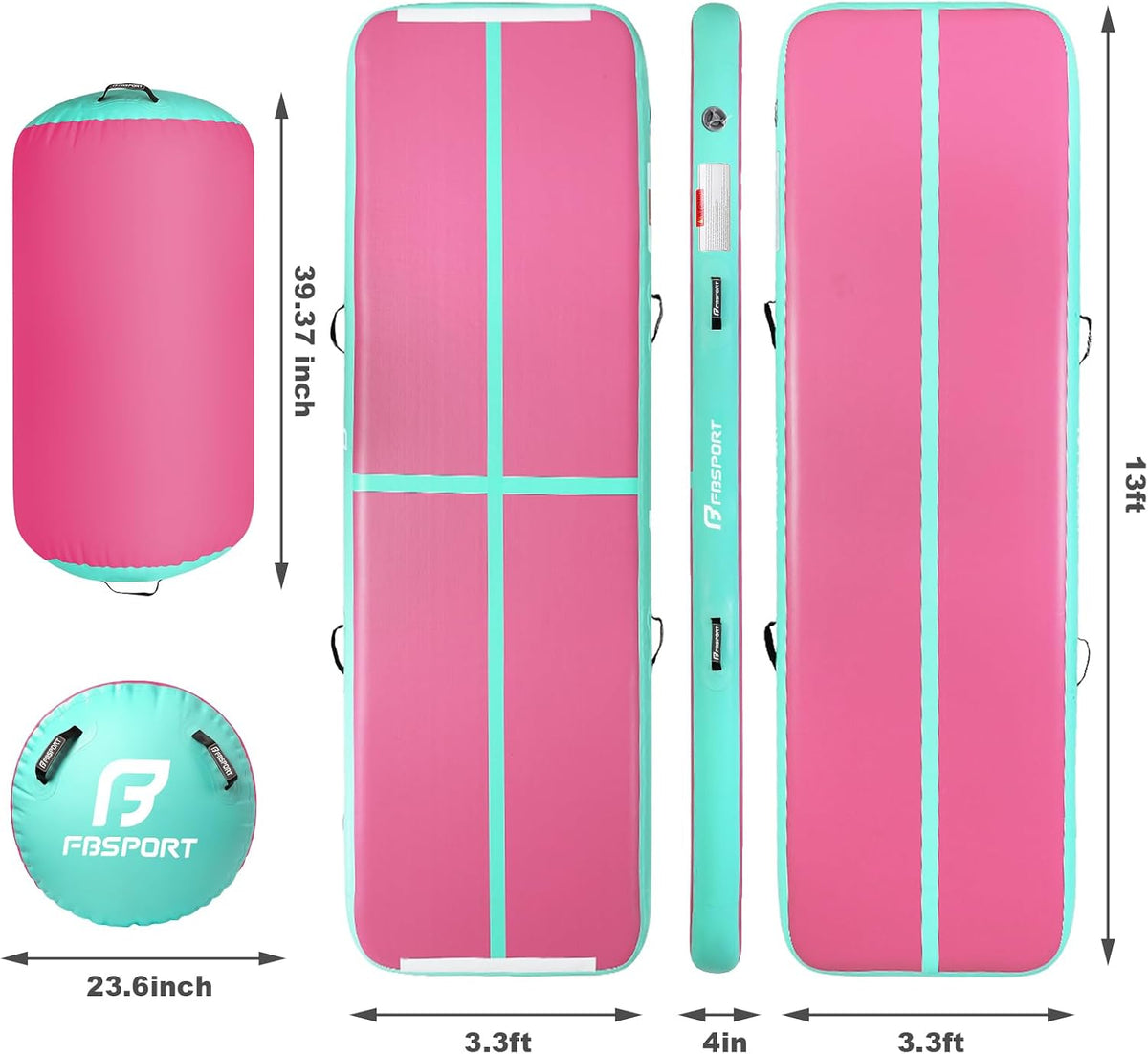 Inflatable Air Gymnastics Mat 4 inches Thickness and Air Roller 40x23.6 inches with Electric Air Pump 10ft/13ft Training Mats for Home Use Cheerleading Outdoor Training Park Yoga Beach