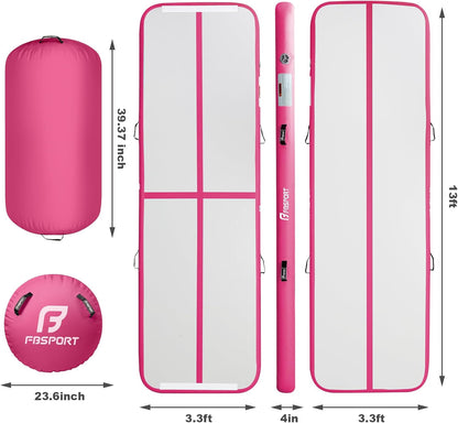 Inflatable Air Gymnastics Mat 4 inches Thickness and Air Roller 40x23.6 inches with Electric Air Pump 10ft/13ft Training Mats for Home Use Cheerleading Outdoor Training Park Yoga Beach