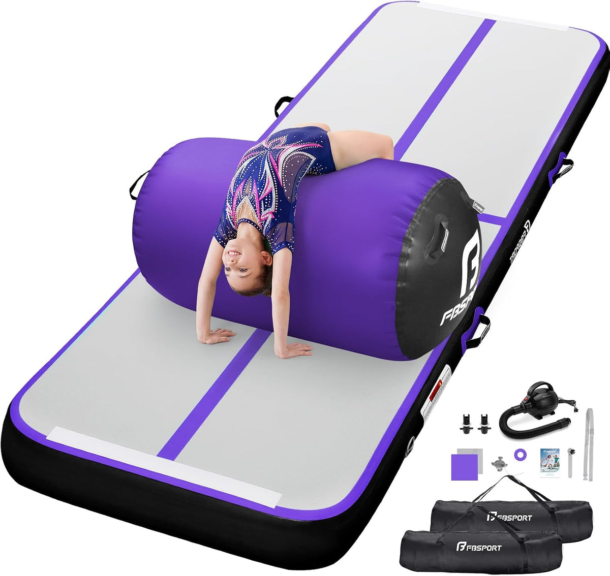 Inflatable Air Gymnastics Mat 4 inches Thickness and Air Roller 40x23.6 inches with Electric Air Pump 10ft/13ft Training Mats for Home Use Cheerleading Outdoor Training Park Yoga Beach