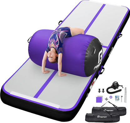 Inflatable Air Gymnastics Mat 4 inches Thickness and Air Roller 40x23.6 inches with Electric Air Pump 10ft/13ft Training Mats for Home Use Cheerleading Outdoor Training Park Yoga Beach