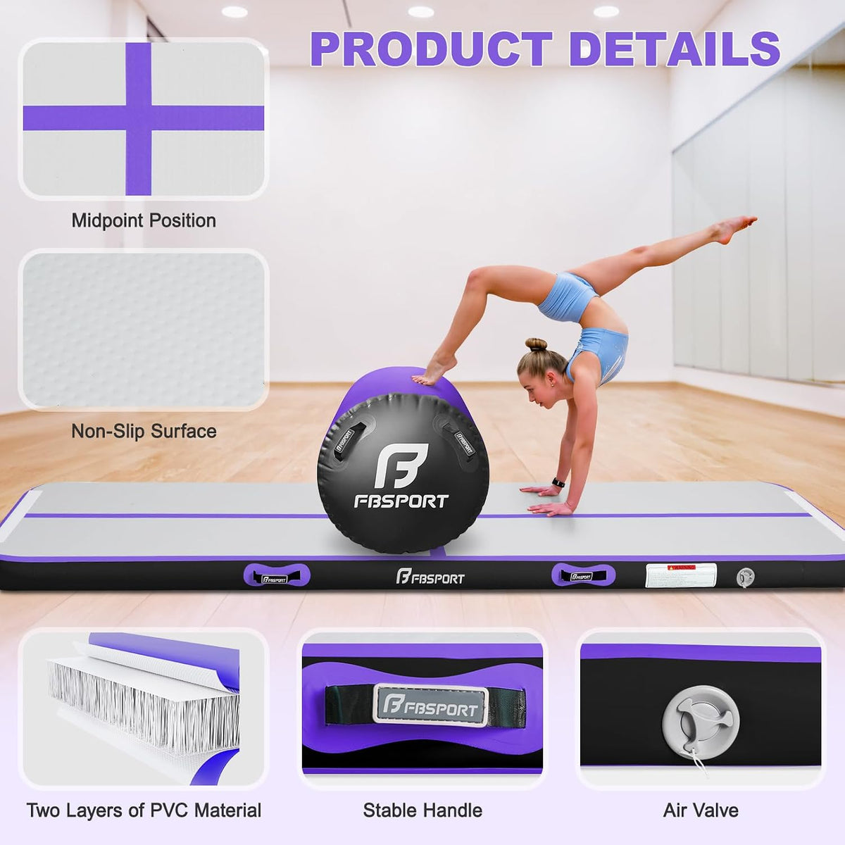 Inflatable Air Gymnastics Mat 4 inches Thickness and Air Roller 40x23.6 inches with Electric Air Pump 10ft/13ft Training Mats for Home Use Cheerleading Outdoor Training Park Yoga Beach