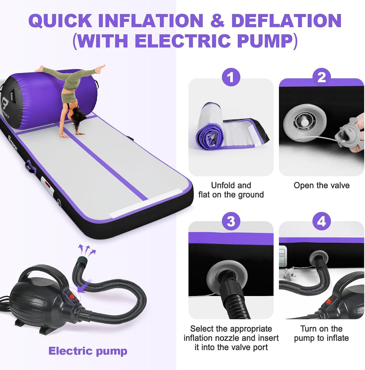 Inflatable Air Gymnastics Mat 4 inches Thickness and Air Roller 40x23.6 inches with Electric Air Pump 10ft/13ft Training Mats for Home Use Cheerleading Outdoor Training Park Yoga Beach
