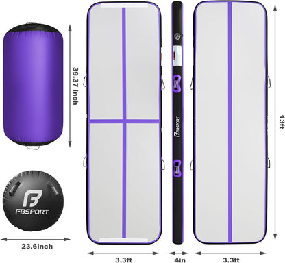 Inflatable Air Gymnastics Mat 4 inches Thickness and Air Roller 40x23.6 inches with Electric Air Pump 10ft/13ft Training Mats for Home Use Cheerleading Outdoor Training Park Yoga Beach