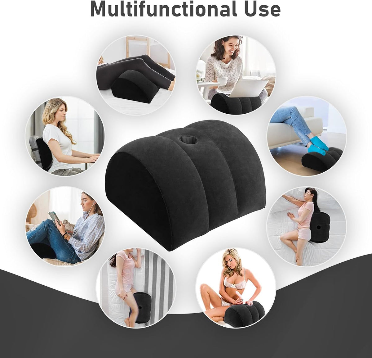 Inflatable Wedge Pillow for Travel & Sleeping - Portable Back,Knee,Leg Position Support Pillow,Ergonomic Arm Wedge Pillow for,Acid Reflux,Camping,Lightweight Bed Sofa Positioner (Black)