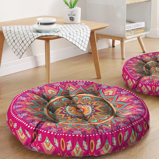 Mandala Meditation Cushion, Boho Meditation Mat, Meditation Pillows for Sitting on Floor, Cushions for Sitting in Home and Outdoor, Round Floor Pillows Cushion Seating for Yoga Accessories 22'' X 22''