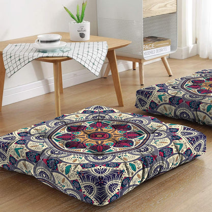 Mandala Meditation Cushion, Boho Meditation Mat, Meditation Pillows for Sitting on Floor, Cushions for Sitting in Home and Outdoor, Round Floor Pillows Cushion Seating for Yoga Accessories 22'' X 22''