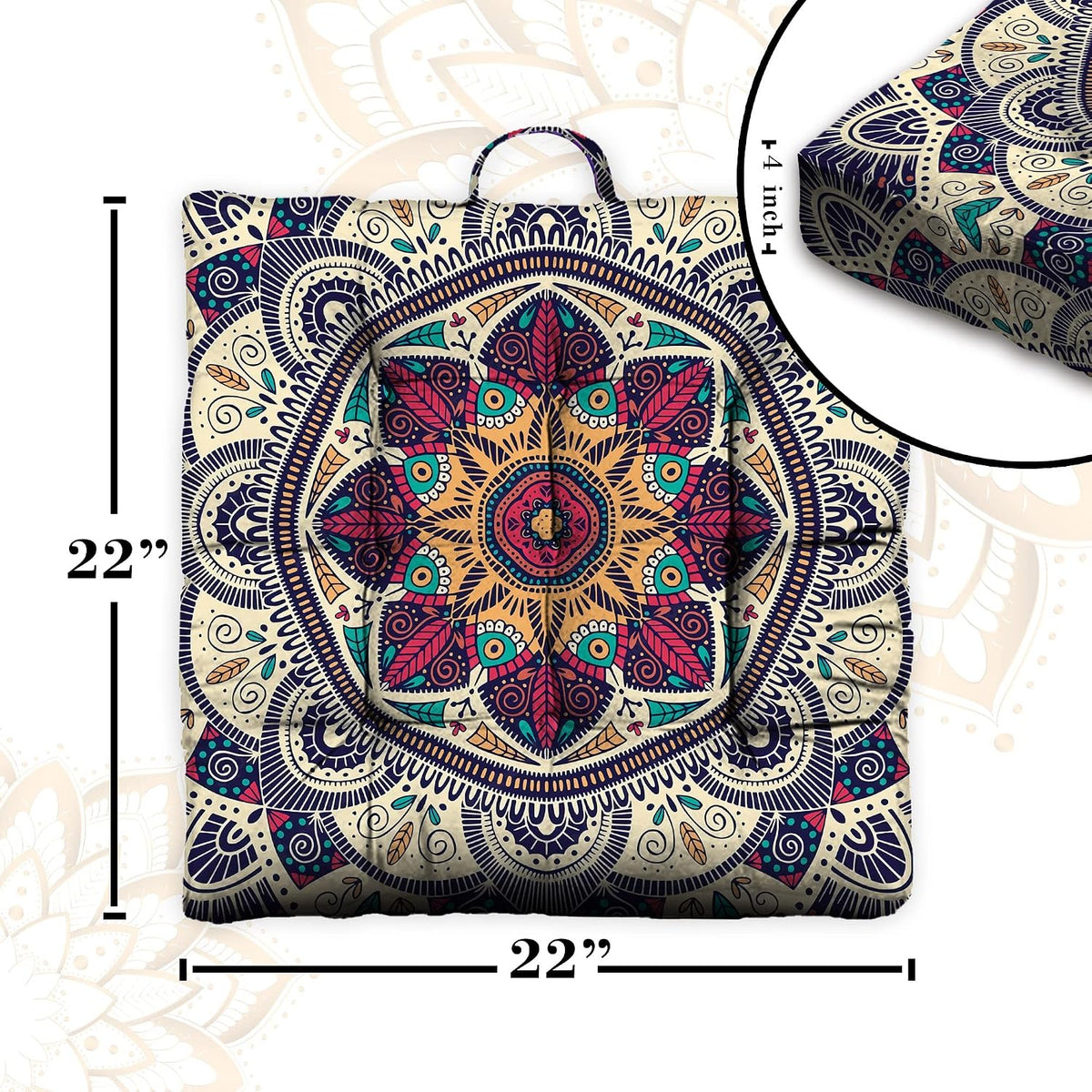 Mandala Meditation Cushion, Boho Meditation Mat, Meditation Pillows for Sitting on Floor, Cushions for Sitting in Home and Outdoor, Round Floor Pillows Cushion Seating for Yoga Accessories 22'' X 22''