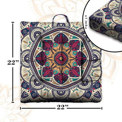 Mandala Meditation Cushion, Boho Meditation Mat, Meditation Pillows for Sitting on Floor, Cushions for Sitting in Home and Outdoor, Round Floor Pillows Cushion Seating for Yoga Accessories 22'' X 22''