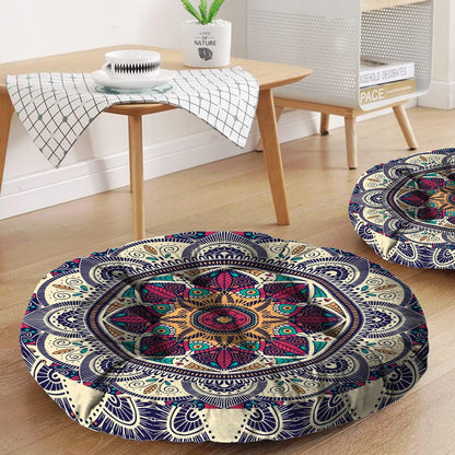 Mandala Meditation Cushion, Boho Meditation Mat, Meditation Pillows for Sitting on Floor, Cushions for Sitting in Home and Outdoor, Round Floor Pillows Cushion Seating for Yoga Accessories 22'' X 22''