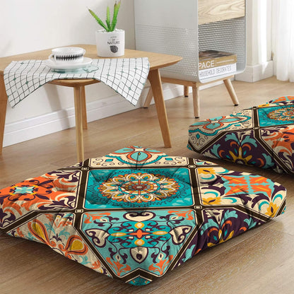 Mandala Meditation Cushion, Boho Meditation Mat, Meditation Pillows for Sitting on Floor, Cushions for Sitting in Home and Outdoor, Round Floor Pillows Cushion Seating for Yoga Accessories 22'' X 22''
