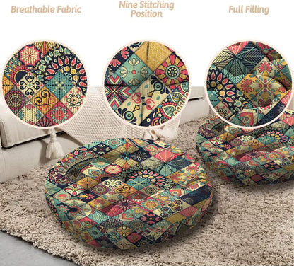Mandala Meditation Cushion, Boho Meditation Mat, Meditation Pillows for Sitting on Floor, Cushions for Sitting in Home and Outdoor, Round Floor Pillows Cushion Seating for Yoga Accessories 22'' X 22''